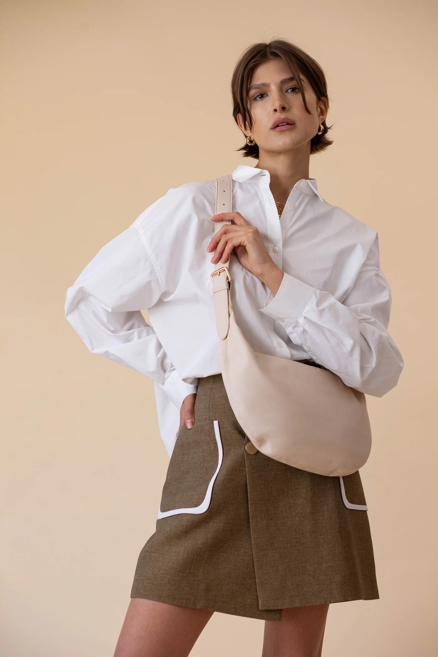 Ecru Slouchy Crossbody Bag