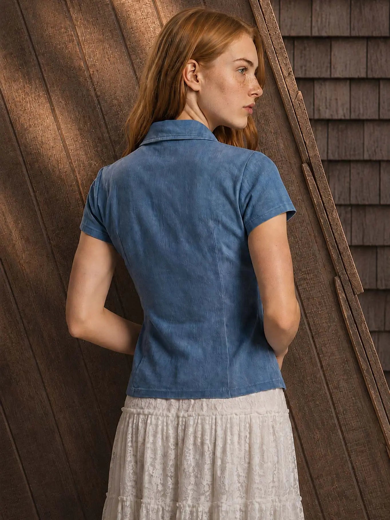 Danielle Denim Collared Top