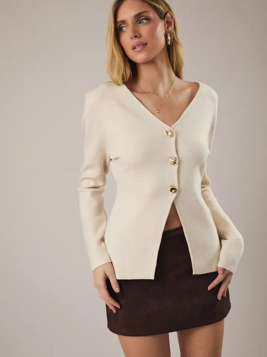 Betty V Neck Button Sweater Top