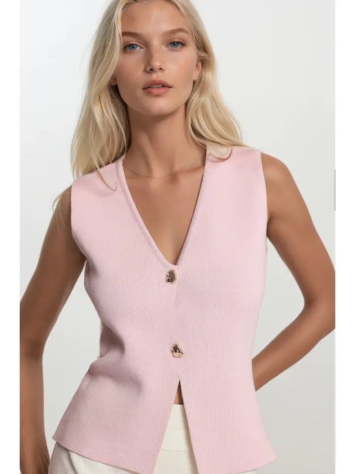 Anna Short Sleeveless Button Top