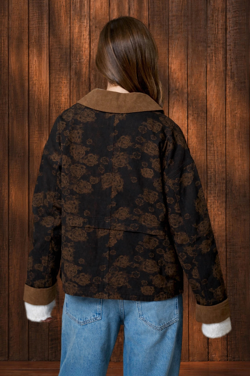 Faith Floral Collared Denim Jacket