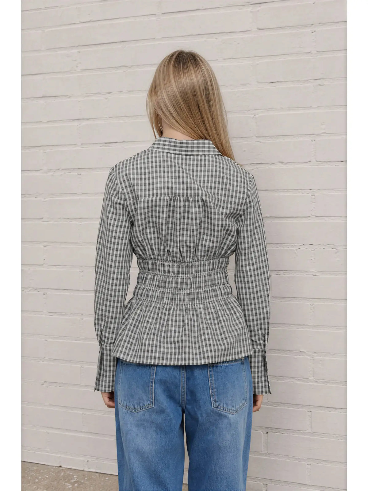 Amie Plaid Shirred Waist Top