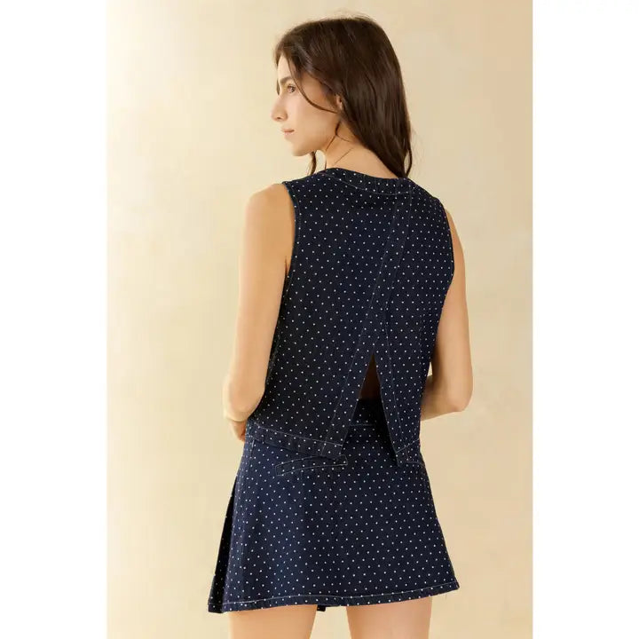Mia Polka Dot Denim Vest