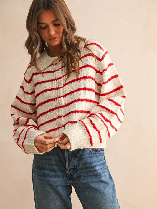Kiara Button Down Striped Cardigan