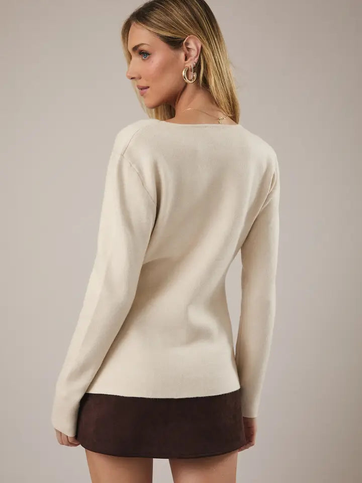 Betty V Neck Button Sweater Top