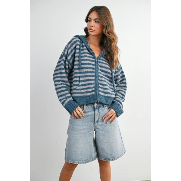 Cozy Stripe Zip Sweater