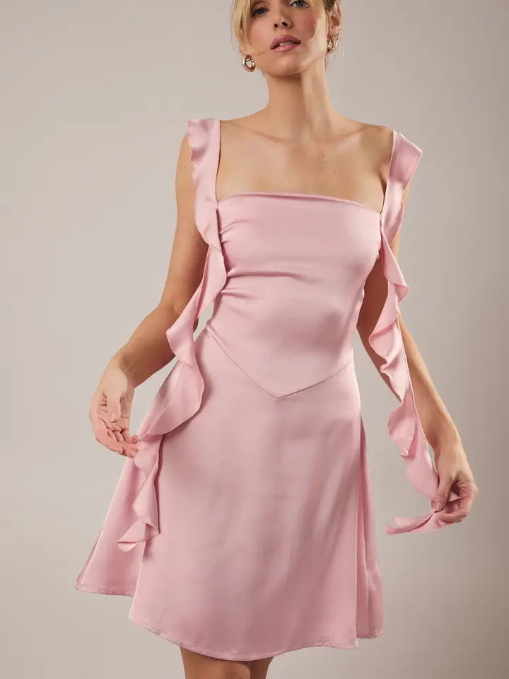 Jeneve Ruffle Satin Mini