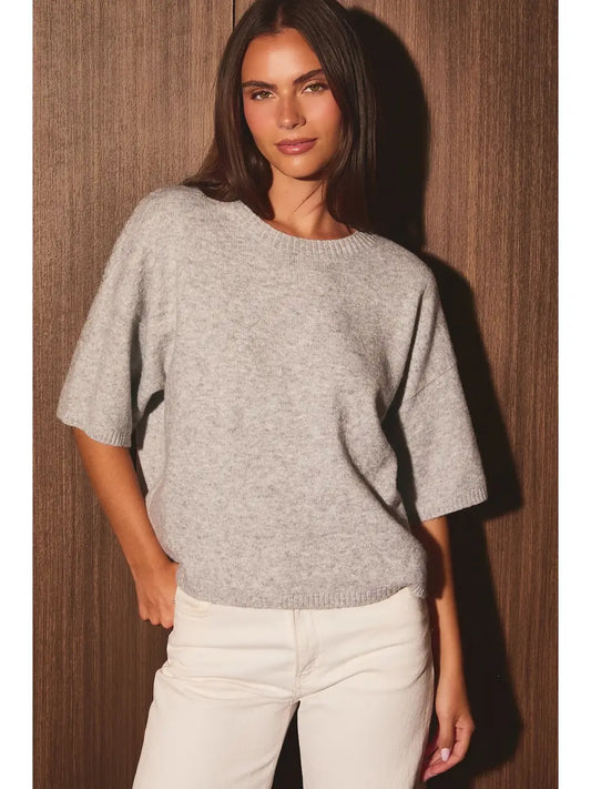 Bri Boxy Sweater Tee - Heather Grey