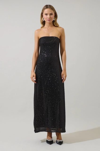 Friday Nights Sequin Strapless Maxi